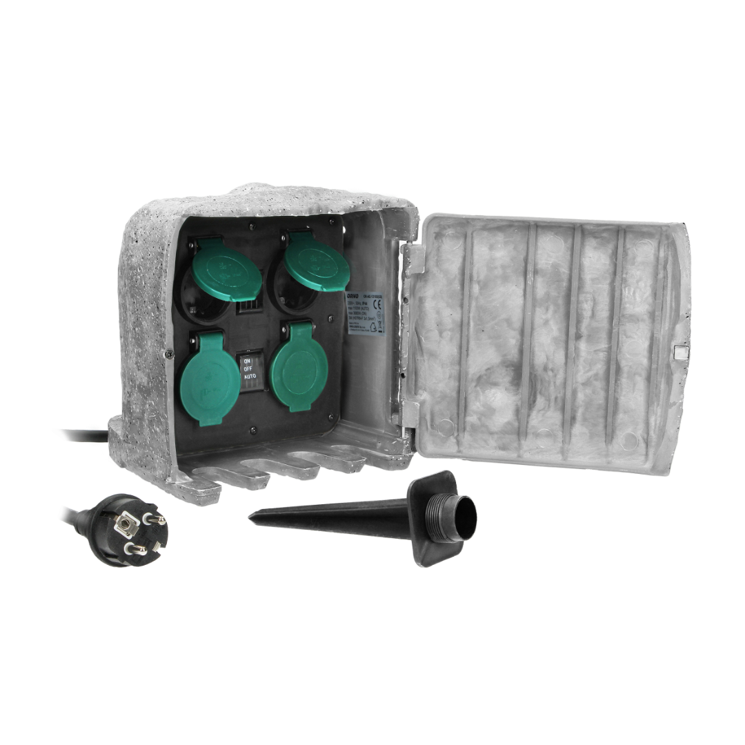 Tuin contactdoos - 230V - 4 voudig - Decoratief steen