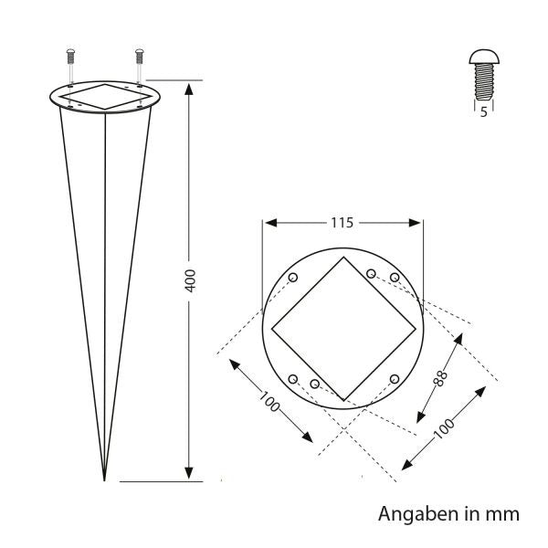 RVS grondspies - 40cm -  Met montagemateriaal - Rond