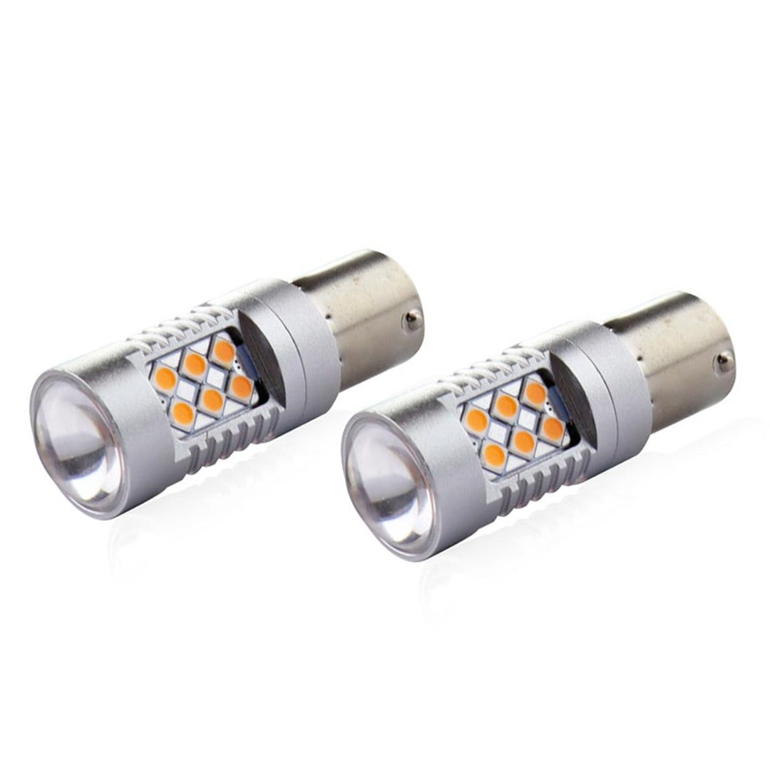 BAU15S - 3030 - 24 SMD - CANBUS - ORANJE - 12/24V  - 2 stuks