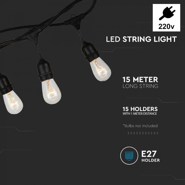 Led prikkabel Lichtsnoer - 10x E27 fitting - 5 meter - IP65 - koppelbaar - 220 Volt