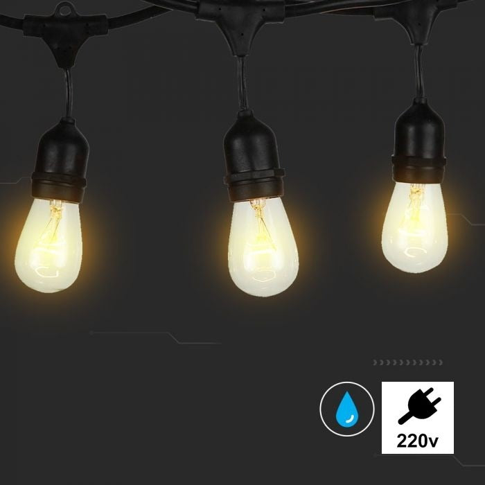 Led prikkabel Lichtsnoer - 10x E27 fitting - 5 meter - IP65 - koppelbaar - 220 Volt
