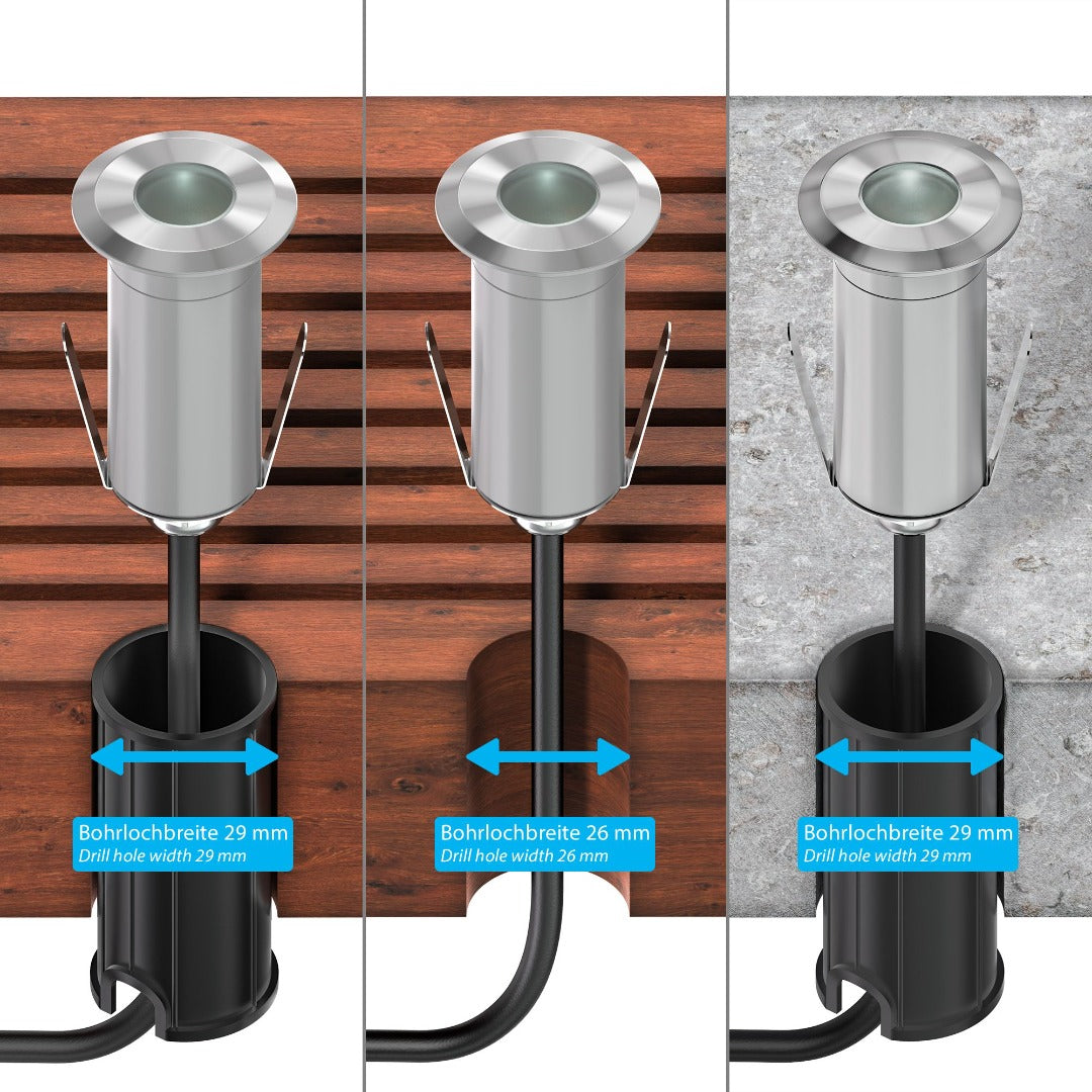 Spots encastrés LED pour terrasse - 35 mm - 0,6 W - 2800 K - Acier inoxydable