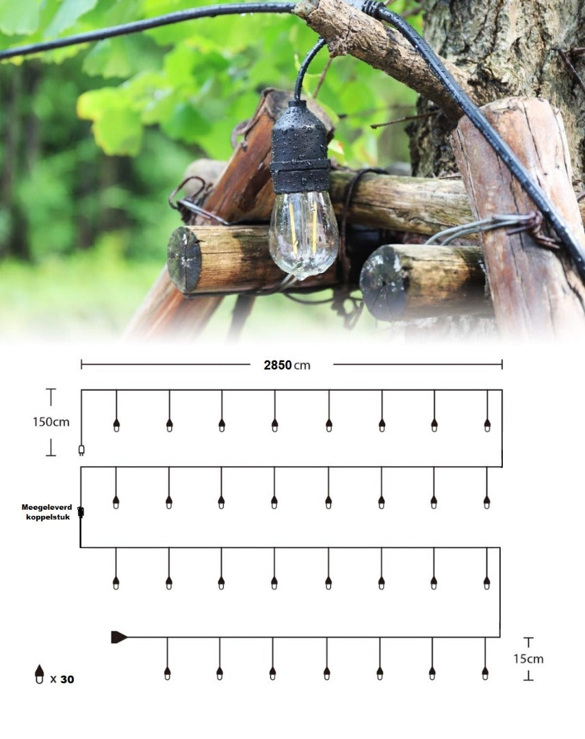 Led prikkabel Lichtsnoer - 30 lampen - 30 meter - IP65 Waterdicht - 12 Volt