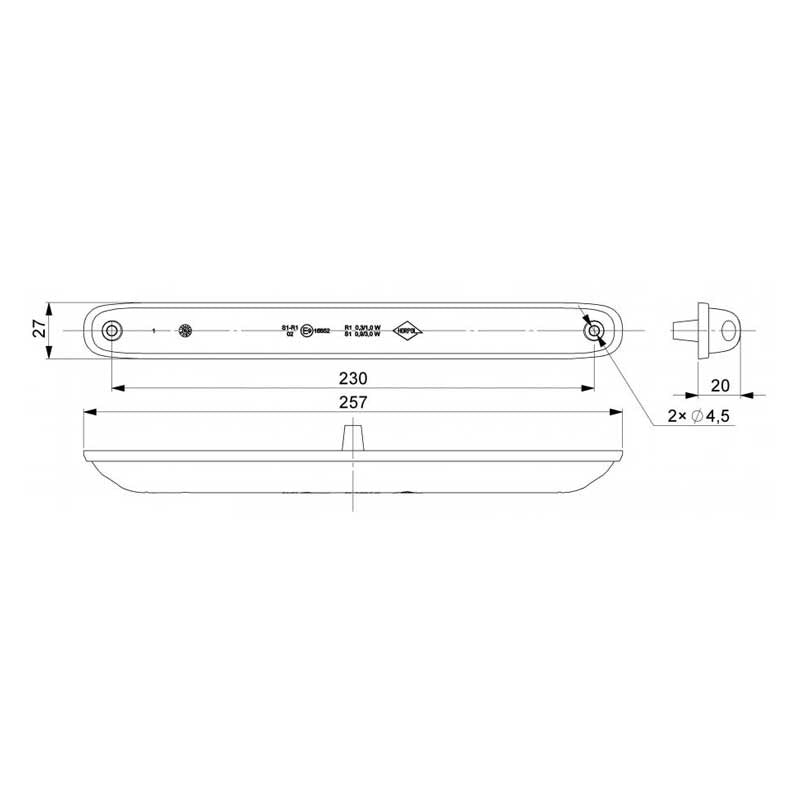 Feu arrière à LED - feu stop - 25 cm - transparent