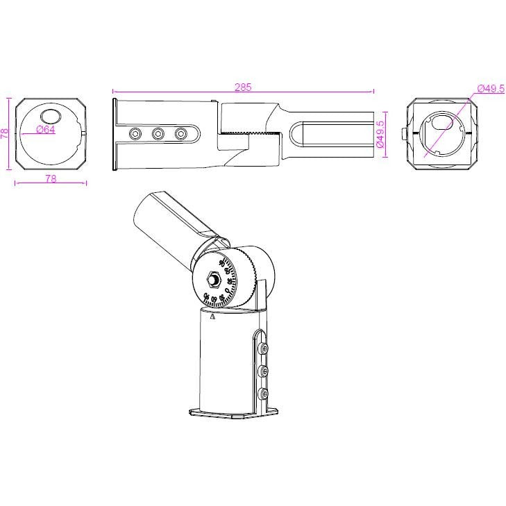 Lantaarnbeugel voor paalbevestiging - Kantelbaar - Aluminium - Max diameter 50mm