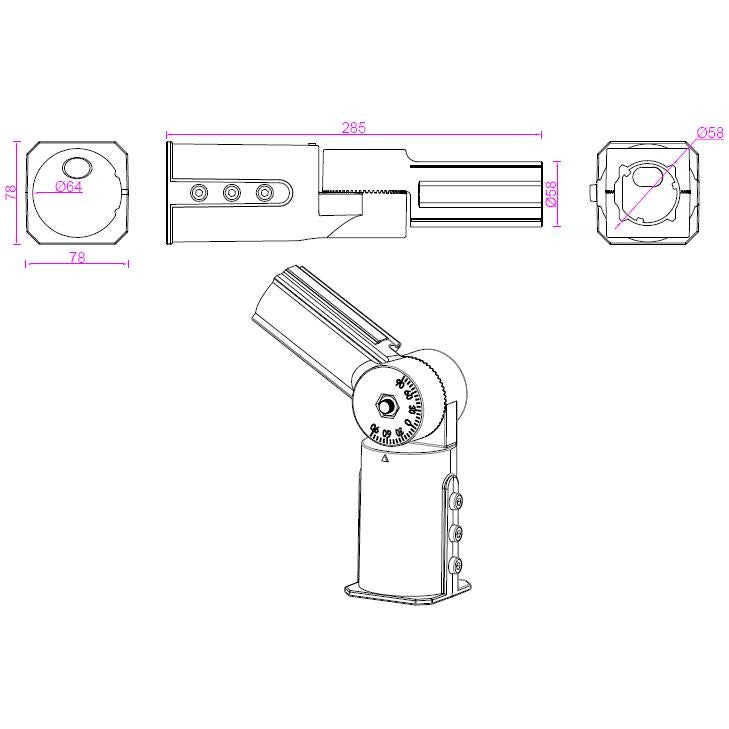 Lantaarnbeugel voor paalbevestiging - Kantelbaar - Aluminium - Max diameter 58mm