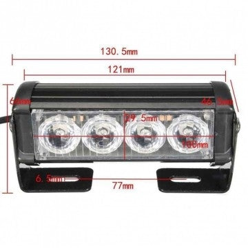 BLAUW bumper flitser 4 LED 12 Volt - Complete Set - Zwart