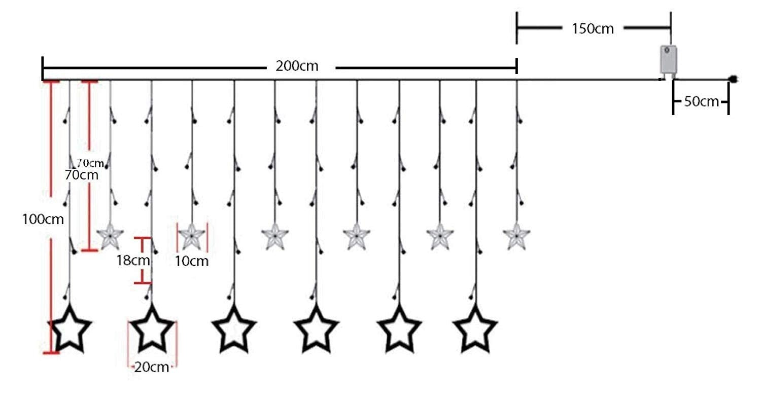 LED Sterrengordijn kerst - 12 sterren - warm wit - 138 leds - Koppelbaar