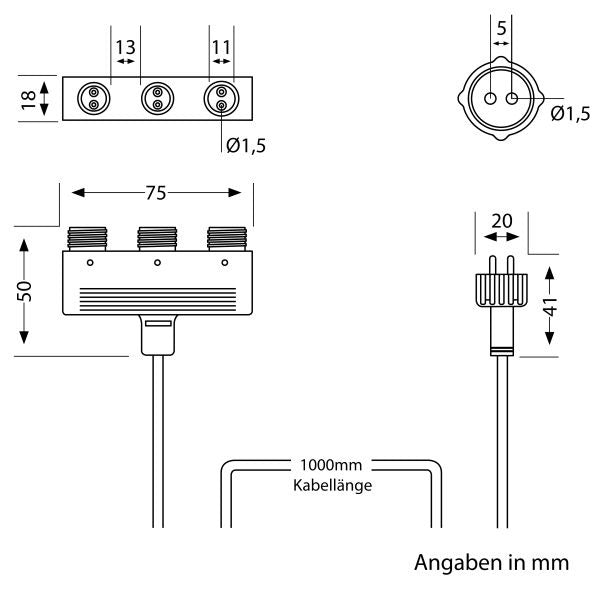 Verbindingskabel -  3 voudig – 1 meter – 12V AC – Nemo IP44 