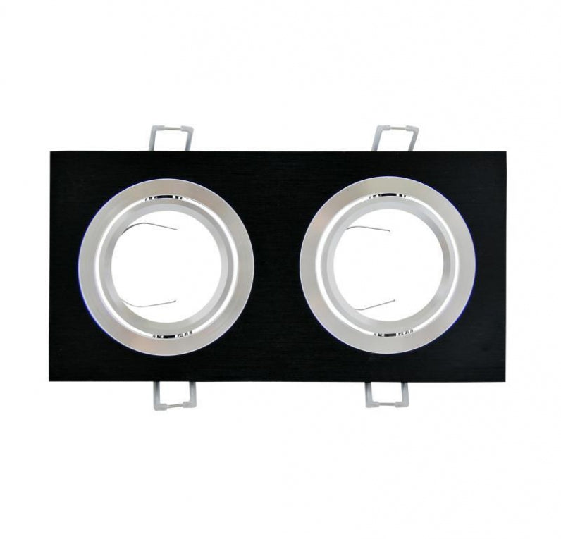 Inbouw 2x LED spot GU10 - aluminium - rechthoek armatuur - geborsteld - zwart/zilver