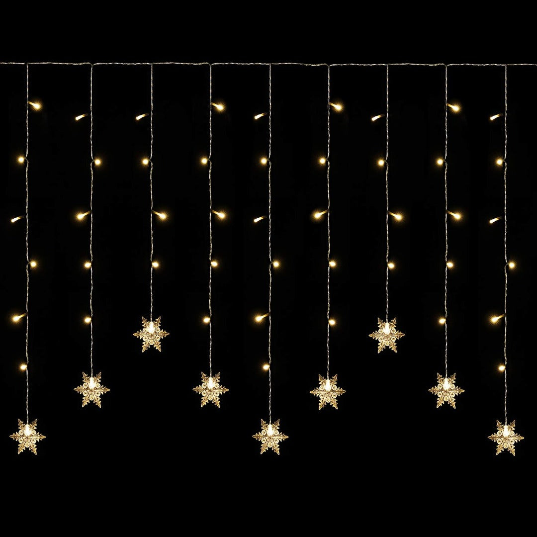 Led lichtgordijn kerst - 3 meter - 18 sneeuwvlokken - warm wit - 108 leds