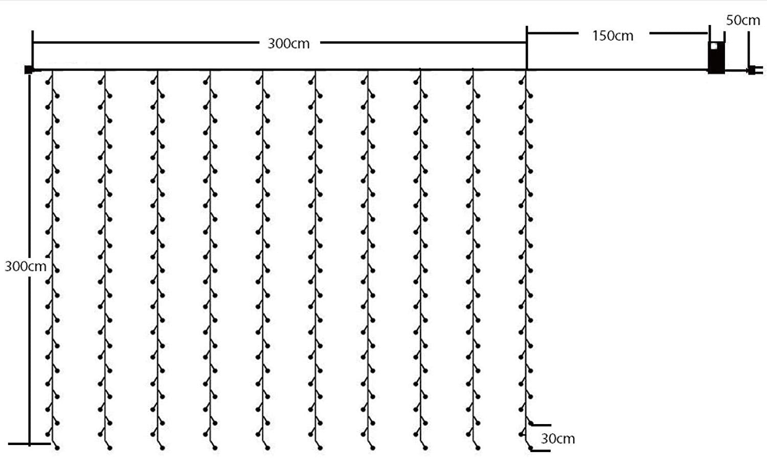 LED kerst gordijn - 3 x 3 meter - warm wit - 300 leds