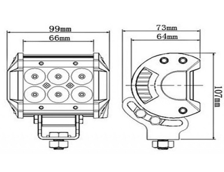 LED SPOT - 18W - 10cm - 4x4 offroad - 6 LED - WIT 6000K 12V/24V