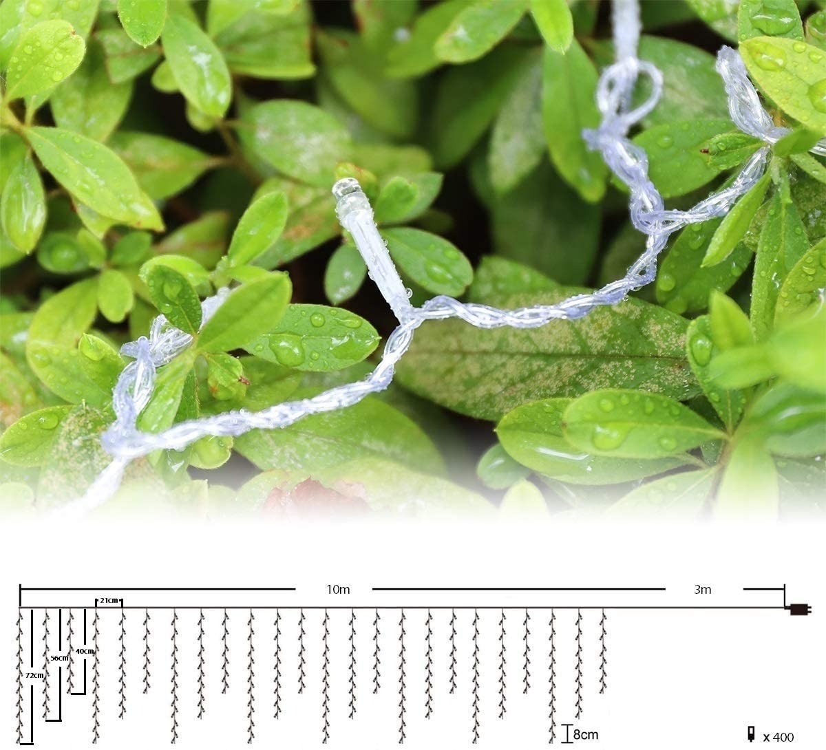 Led gordijn kerst - 10 meter - Warm wit - 400 leds