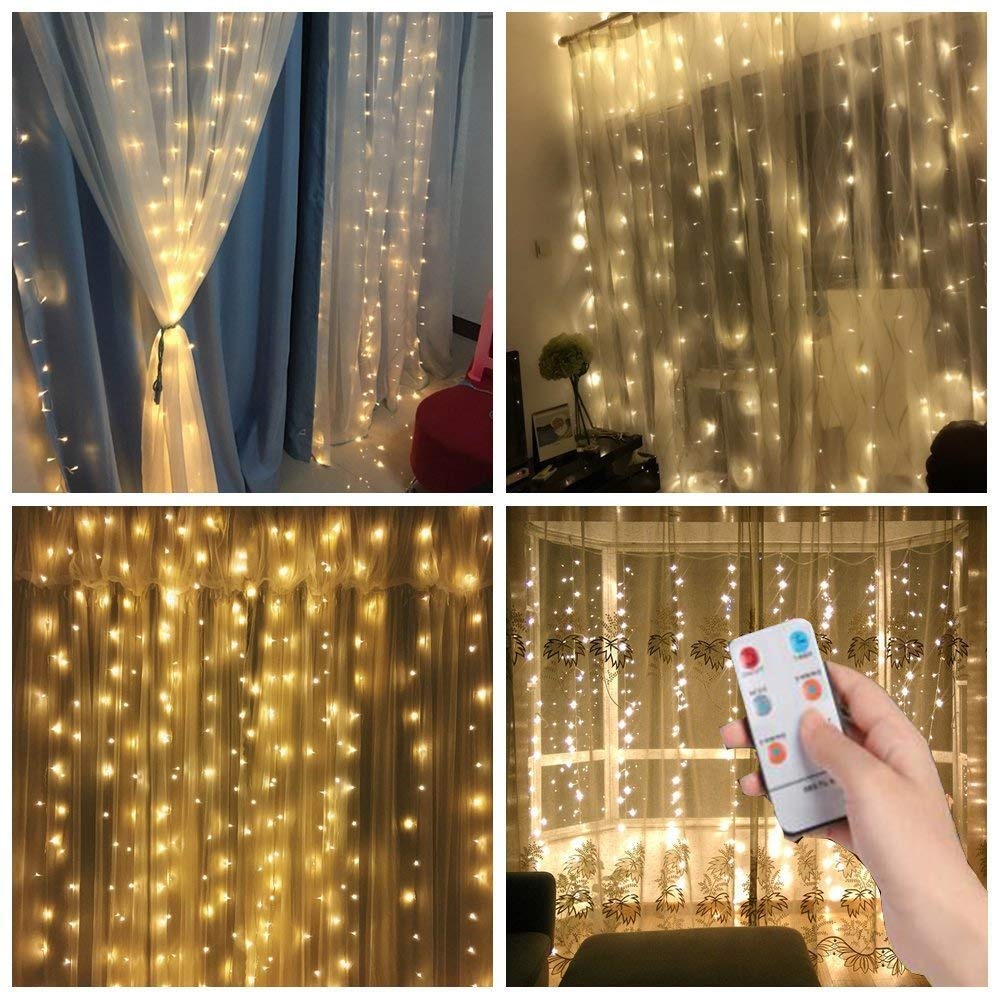 LED sterren gordijn kerst - 3 x 3 meter - warm wit - 300 LED