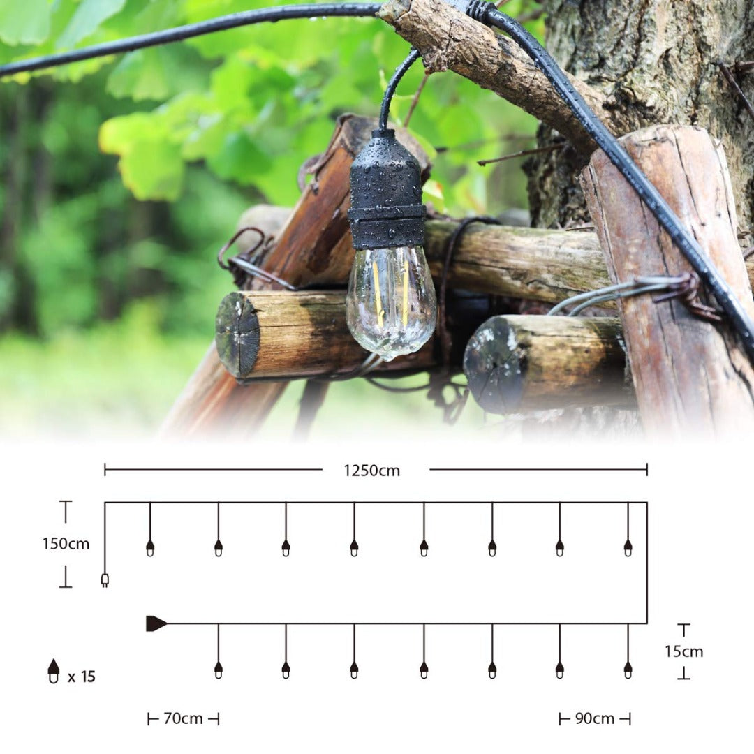 Led prikkabel Lichtsnoer - 15 lampen - 15 meter - IP65 Waterdicht - 12 Volt