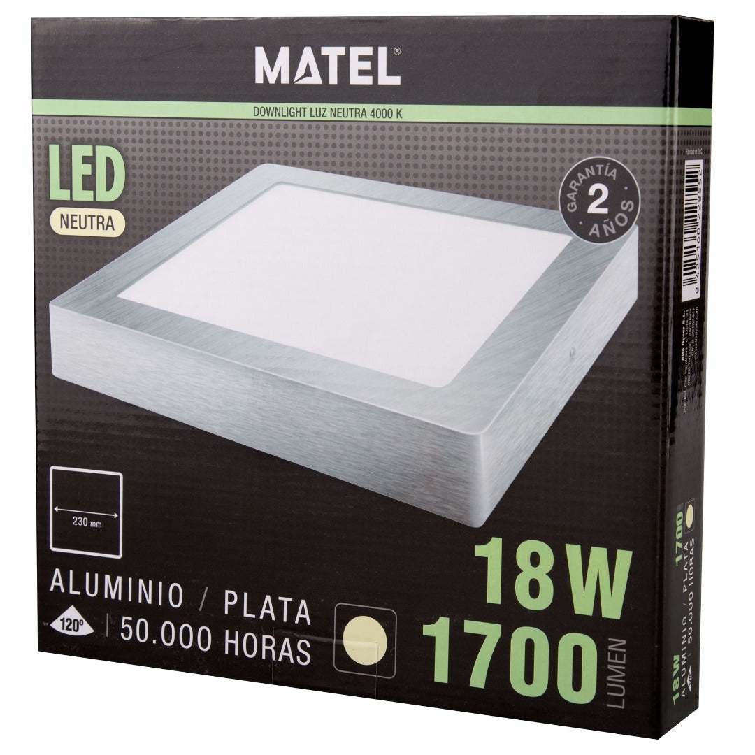 LED ceiling lamp - surface-mounted square - Neutral white - silver - 18W