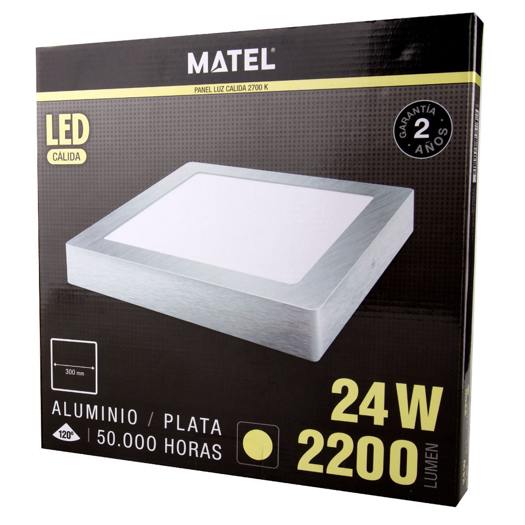 LED ceiling lamp - surface-mounted square - Warm white - silver - 24W