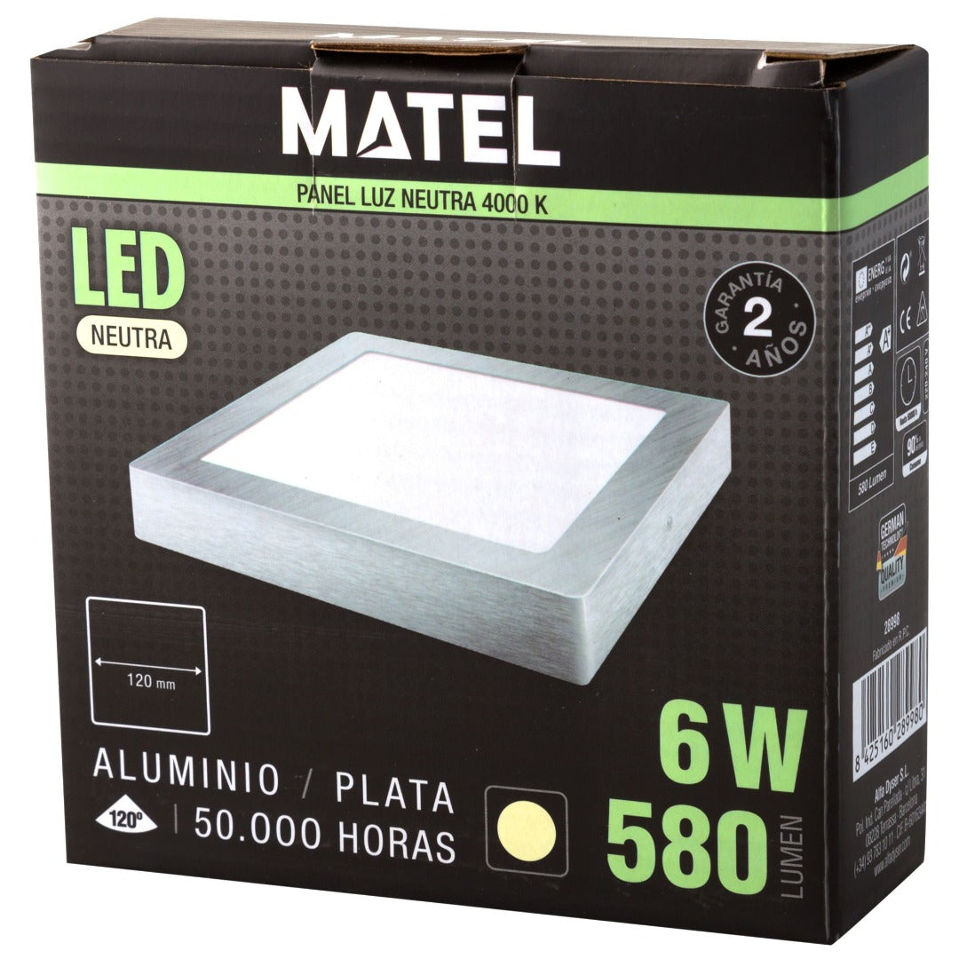 LED ceiling lamp - surface-mounted square - Neutral white - silver - 6W