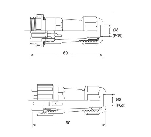 Connecteur mâle + femelle - Câble étanche - 5 fils - IP68