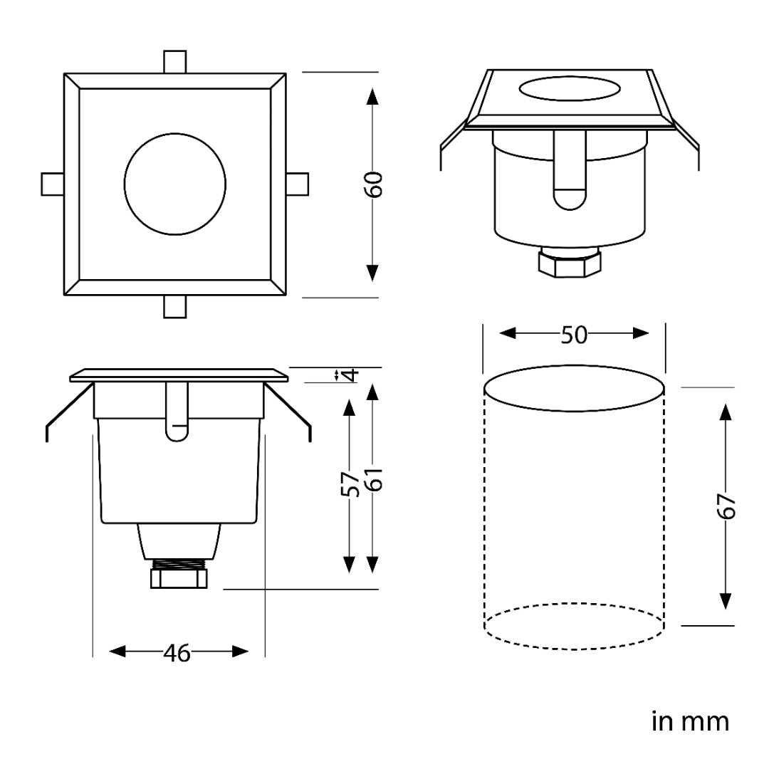 LED terrasverlichting - 6 x 6cm - 230V - Warm wit - zwart
