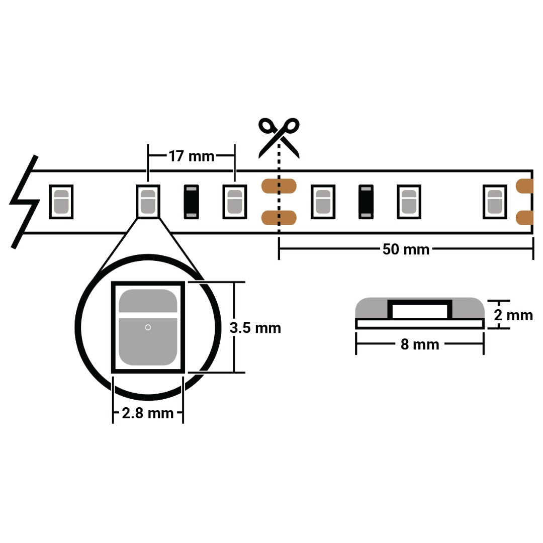 Led 1 Meter 1 meter warm wit led strip - 120Leds/m - waterproof - IP65 - 3528 – ABC-Led