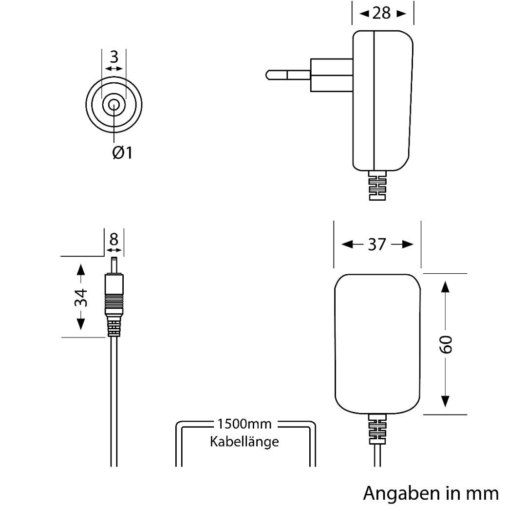 LED Adapter – 24 Volt – 12 Watt – 1,5 meter