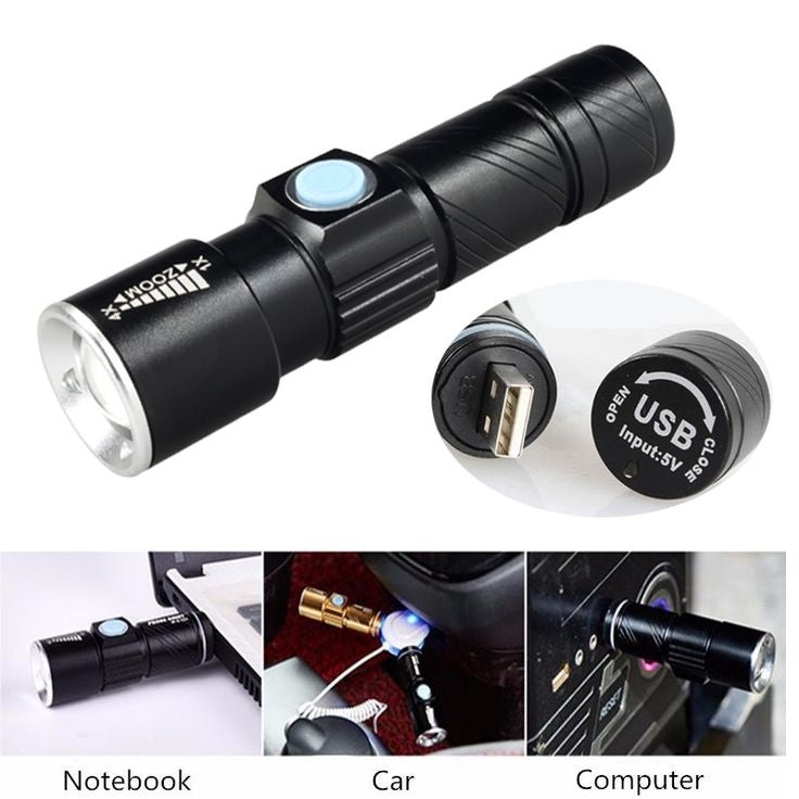 LED zaklamp oplaadbaar via USB - 9,5 cm