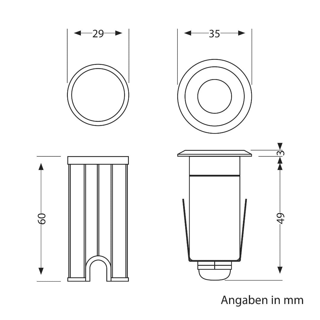 Spots encastrés LED pour terrasse - 35 mm - 0,6 W - 2800 K - Acier inoxydable