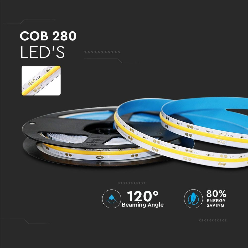 5 meter warm wit led strip - 280 leds - 24 Volt - 50 watt - COB