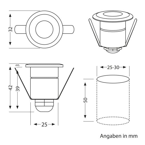 Spots encastrés LED pour terrasse – 32 mm – 0,8 W – 2900 K – Acier inoxydable
