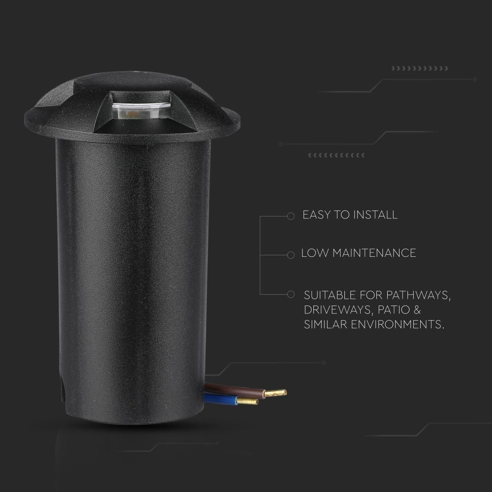 Spot au sol 4 faces - version noire - éclairage de jardin 12 volts - blanc chaud - IP67