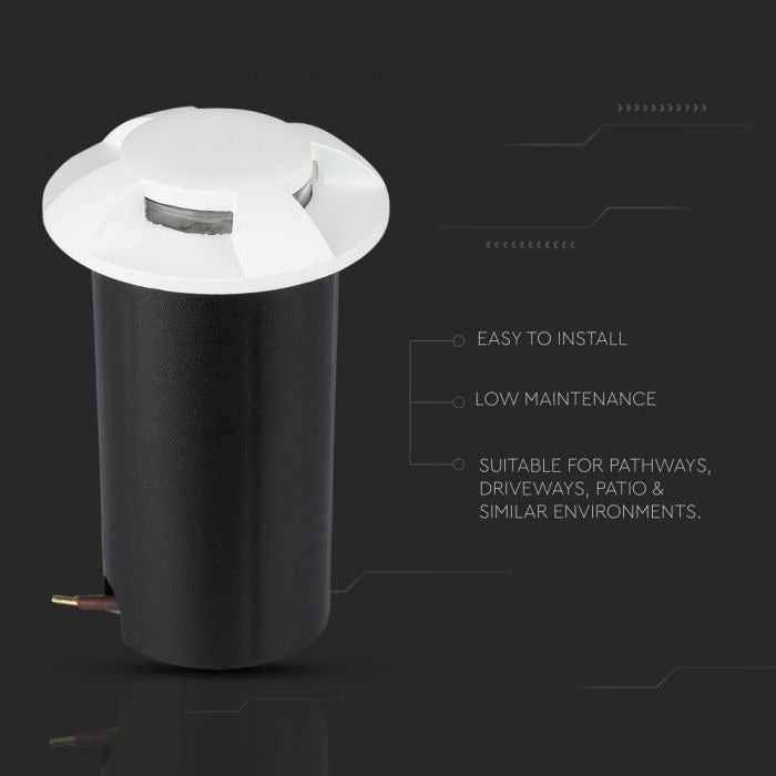 Spot au sol 4 faces - version blanche - éclairage de jardin 12 volts - blanc froid - IP67