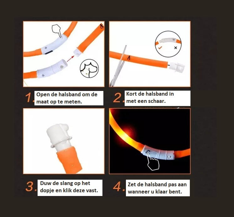 Collier LED EASYDOG - rose - réglable de 20 à 70 cm - rechargeable