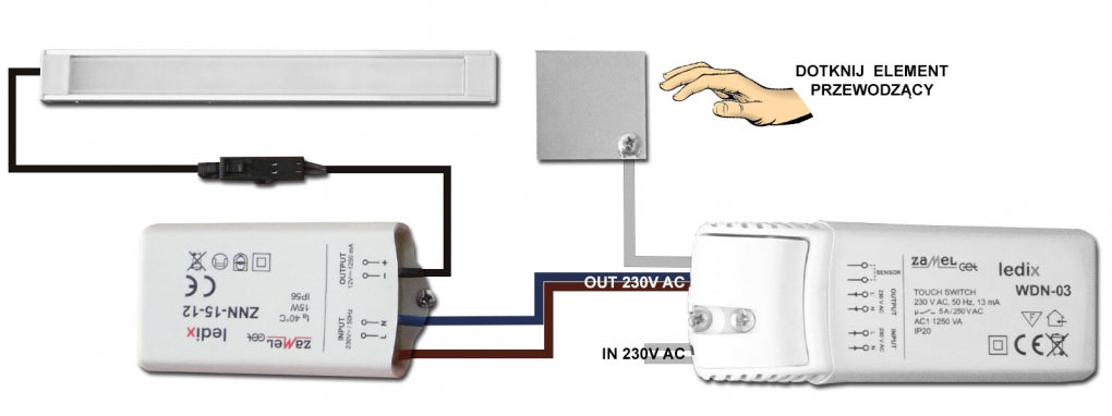 Touch bediening, on / off door aanraking
