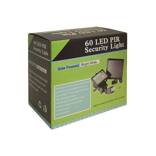 60 LED PIR Floodlight - Solar with Battery - 12 Volt - Black