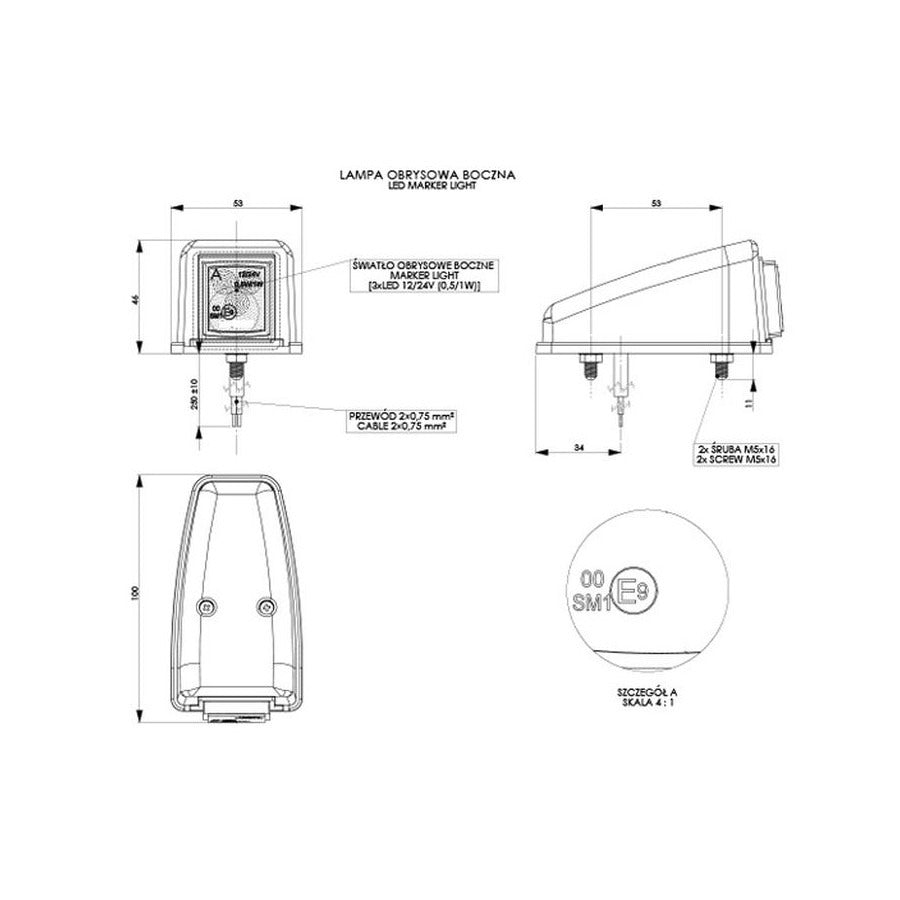 Zijmarkeringslicht - 12/24V - Wit - LD221