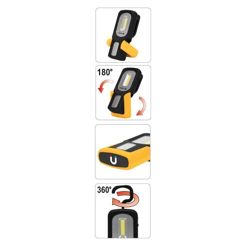 Oplaadbare werklamp - 3W COB LED - 180° draaibaar - Met magneet en haak