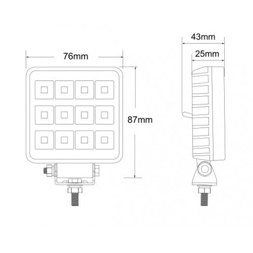 LED SPOT - 12 LED - 12W -  Ingebouwde schakelaar - Vierkant
