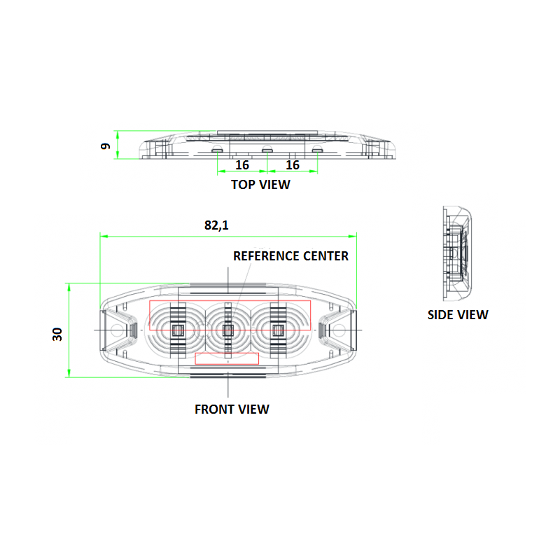 Ultra slim 3-LED Oranje flitser - R65 / R10 certificering E-markering