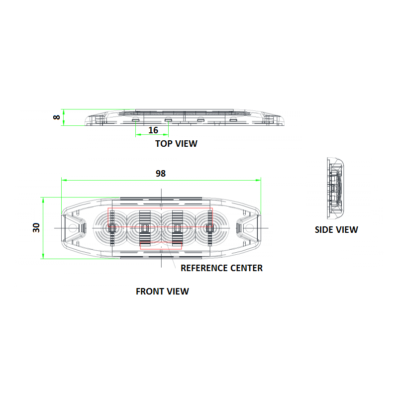 Ultra slim 4-LED Oranje flitser - R65 / R10 certificering E-markering