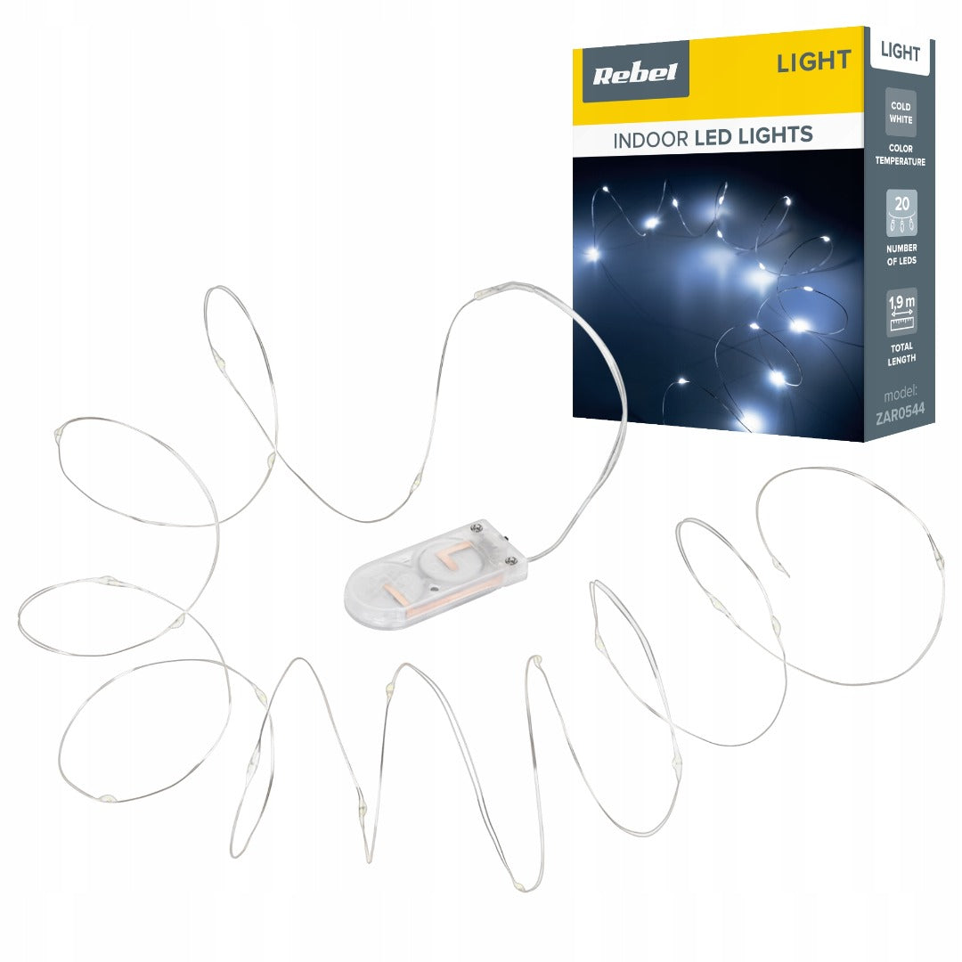 Guirlande lumineuse LED en fil de cuivre pour Noël - blanc froid - 1,9 mètre - fonctionne sur piles