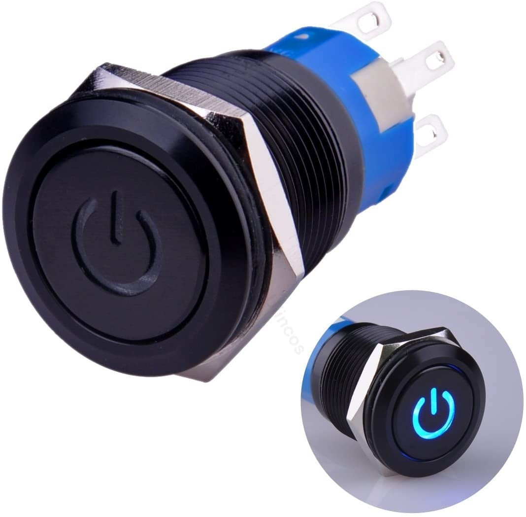 Drukschakelaar blauwe verlichting - 19mm - 1NO1NC - Power symbool