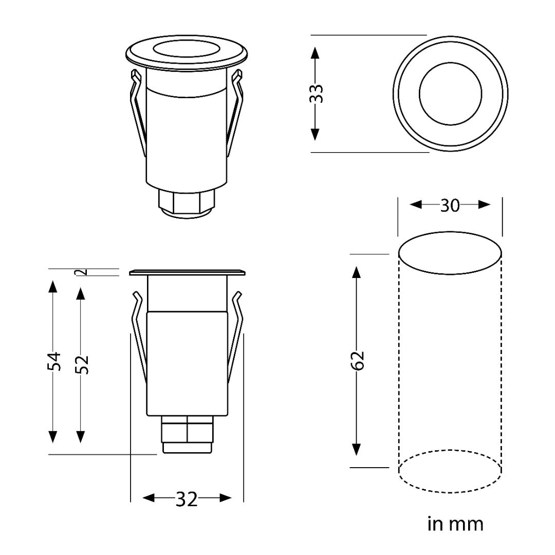 Éclairage extérieur LED 230 V - 33 mm - 1,5 W - Blanc chaud