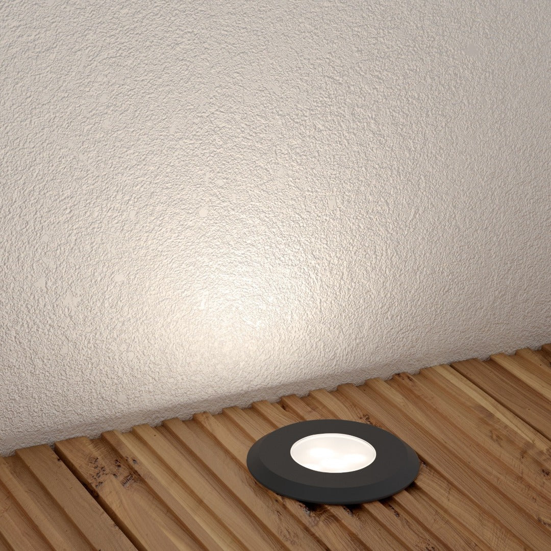 Spot LED encastré pour terrasse - 60 mm - 230 V - Blanc chaud - Noir