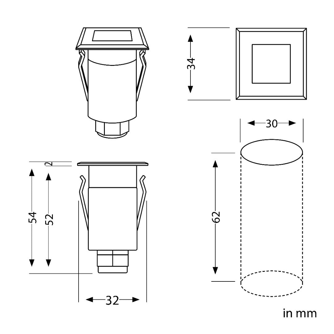 Applique murale carrée à LED pour terrasse - 3,4 x 3,4 cm - 230 V - Blanc chaud
