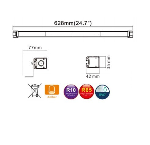 60cm LED bar flitser - ORANJE - R65 R10 - zwaailicht met schakelaar