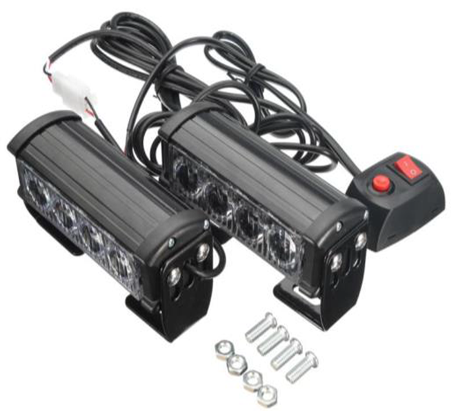 ORANJE bumper flitser 4 LED 12 Volt - Complete Set - Zwart