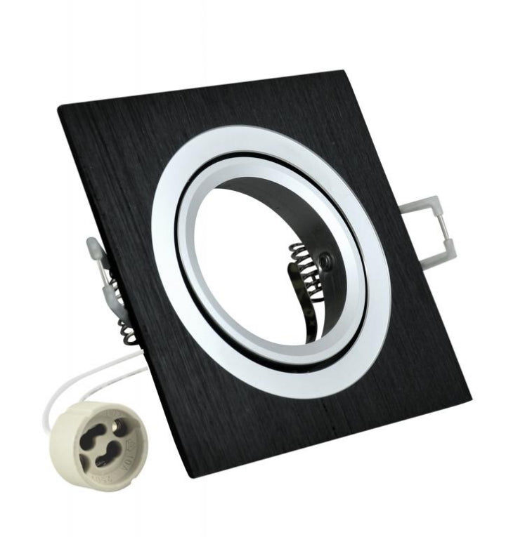 Inbouw spot GU10 - aluminium - vierkant armatuur - geborsteld - zwart/zilver 92mm