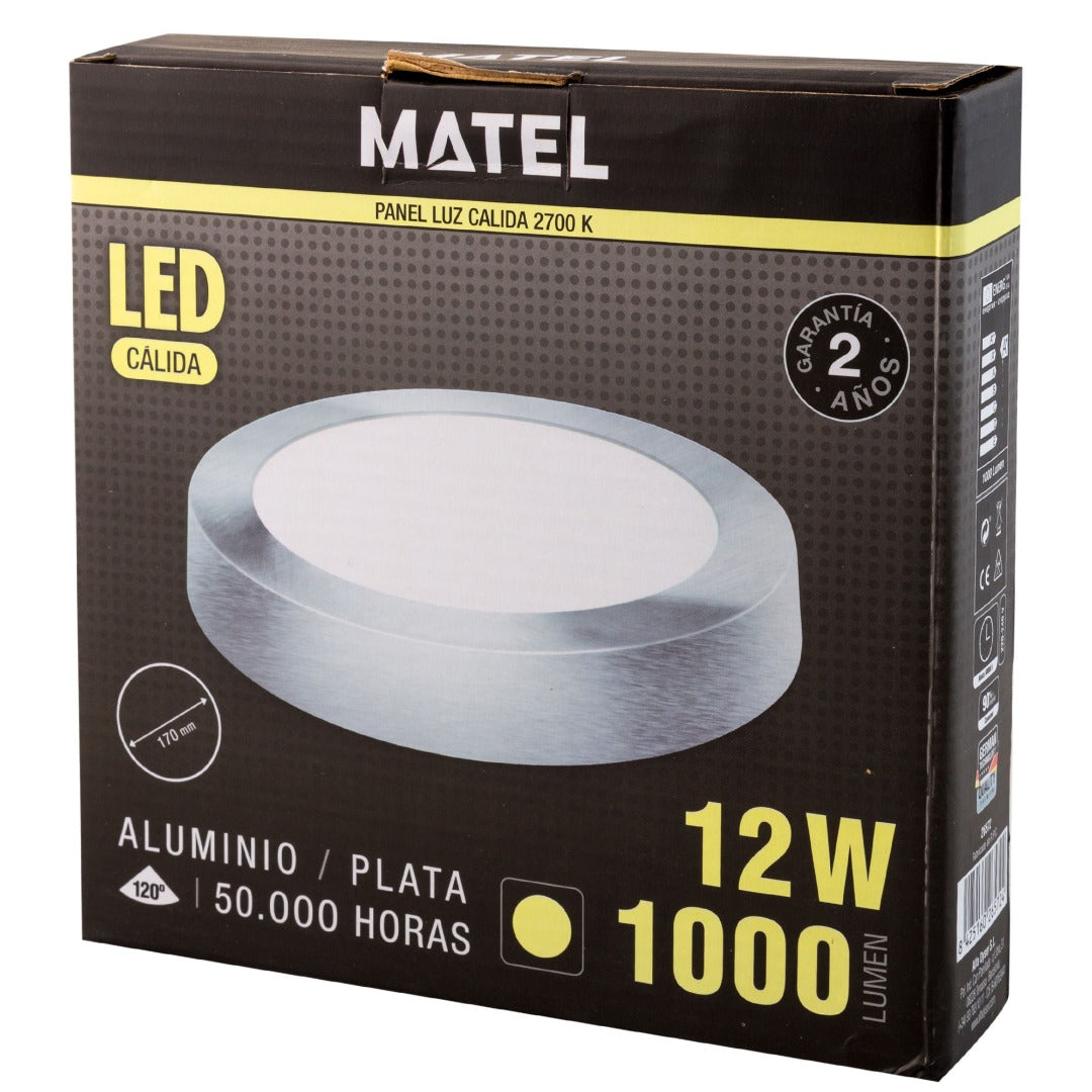 LED plafondlamp - 17cm - opbouw rond - Warm wit - zilver - 12W